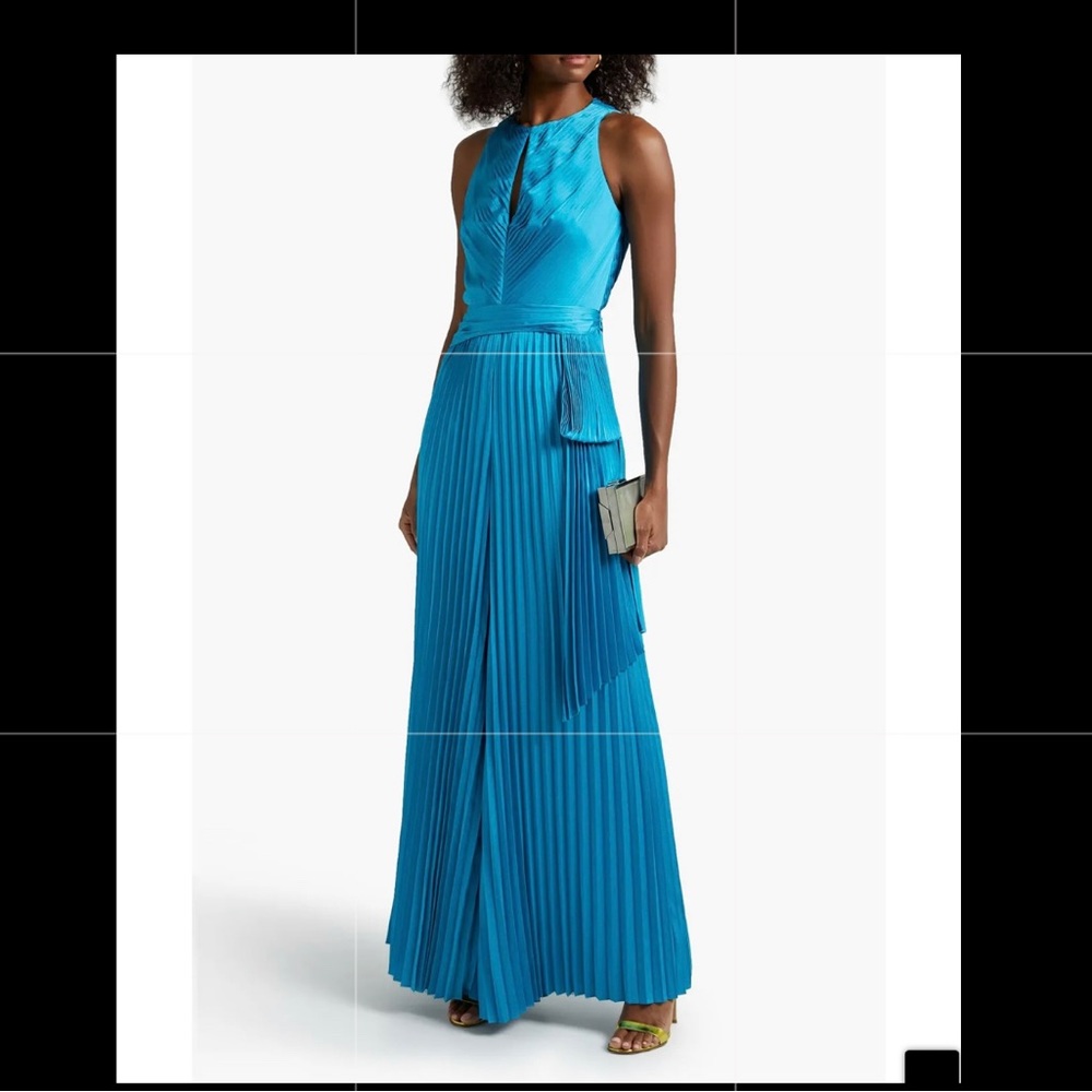 THEIA
Keyhole pleated satin wide-leg jumpsuit